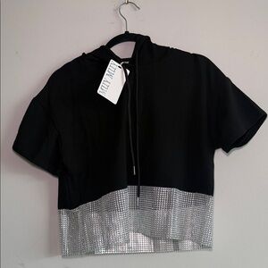 BRAND NEW w/ Tags -  Black Short Shirt Hoodie with Silver Details - Small